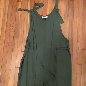 Green linen overalls